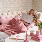 3d Ribbed Pink Fleece Throw Blanket For Couch  50  60 Inch