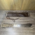 Vtg Unbranded Fixed Blade Hunting Knife Leather Handle  Sheath Machete