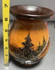 Turned Wood Hand Carved Black Forest Vase Carved Artist Signed 6 5   