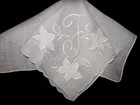 Vtg nos gorgeous White On White Monogram  f  Linen Hanky wedding exc Con unused