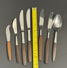 Vintage Interpur Elesva Mcm Wood Handle Stainless Steel Flatware Cutlery Lot 7pc