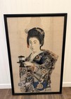 Japanese Geisha Fabric Art -framed Silk Kimono Portrait Large 36  By 24 5 