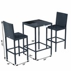 3 Piece Bistro Dining Set Glass Top Table And Bar Chair Outdoor Patio Rattan