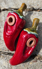 Ceramic Chili Chile Peppers Salt And Pepper Shaker Set Hot Red Green Vintage