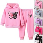 Girls Tracksuit Fleece-lined Outfits Running Sets Elastic Waistband Sweatpants