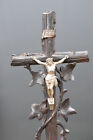    Antique  Crucifix  holy Water Font  hand Carved Wood 19th Century   
