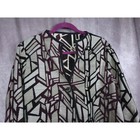 Women s Geometric Print Blazer Jacket Burgundy Black Cream Open Front