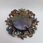 Vintage Victorian Style Pin Cushion Red Velvet Metal Base Leaves Flowers