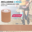 3 Roll 5 5yd X 3in Kinesiology Tape Adhesive Cotton Sport Muscle Tape Brown