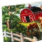 Handmade Vintage Hook Rug  Horses  Farm  Red Barn  Foal  White Fence  38  X 28 
