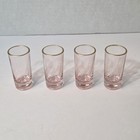 Vtg Mcm Pink 3  Tall Shot Shooter Glasses  W gold Rim Weighted  Bottoms Set Of 4