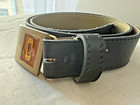 Vintage Lee Men   s Black Leather Belt   Gold    c    Logo Square Buckle Retro 80s 90s