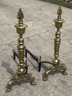 Vintage Hollywood Regency Neoclassical Solid Brass Flame Torch Andirons Set 24 h
