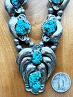 Southwestern Turquoise Nugget   925 Silver Squash Blossom Necklace - 141 Grams