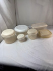 Vtg Rubbermaid Servin  Saver Storage Container Almond Lids Lot Of 6 Round Square