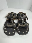 Vtg  60s 70s Men   s Black Leather Sandals Boho Size 10 Hippie Festival Roman