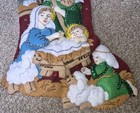 Bucilla Felt Christmas Stocking 18  Completed Handmade Beaded Sequined Manger