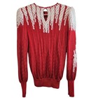 Vintage 80s Paca Silk Sweater Womens Small Red Mod Fuzy Glam Rock Party Retro
