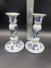 Gorgeous Vintage Blue Danube 6    Candlestick Holder Pair Onion Pattern Porcelain