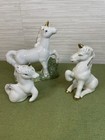 Vintage Unicorn Figurine Lot Of 3 White Gold Fantasy Medieval Mythical Whimsical