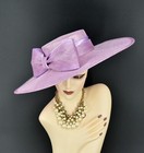 M23155  Lilac  wide Brim Sinamay Fascinator Hat Kentucky Derby Wedding Church