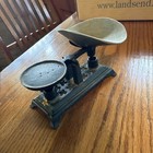 Vintage Small Mini Cast Iron Balance Scale With Scoop   4 Weights Complete