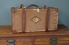 Vintage Samson Leather Suitcase Luggage Travel Train Case Antique Distressed