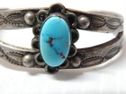 Heavy Vintage Navajo Indian Ingot Sterling Silver Turquoise 5 1 4  Bracelet