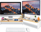 Adjustable Monitor Stand Riser Dual Desk Mount  7 67x19 3 Inches  Wood Shelf