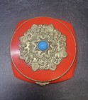 Vintage Red Powder Box Riga Mirror Puff Box Powder Compact Sifter Marked Rg Rare
