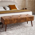 44 Inch Tufted Leather Bench  Leather Footrest Stool Bedroom Bench Seat  