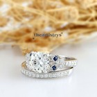 Moissanite Bridal Set Engagement Ring Solid 14k White Gold 2 50 Carat Round Cut