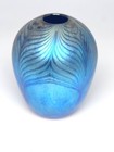 Blue Luster Vase With Silver Pulled Feather Design  By Saul Alcaraz  Blown Glass