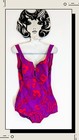 50s 60s Sirena One Pc Swimsuit Playsuit Resort Surf Cabana Purple Red Floral Vtg