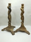 Antique Brass Cherub Candle Holders Victorian Style Figurine Pair Ornate   Heavy