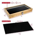 Neuxi Wooden Jewelry Display Case W  Tempered Glass Top   Black Velvet Pad