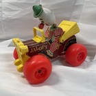 Vintage Fisher Price - Jalopy Clown Wooden Pull Toy  724 1965 Working Used