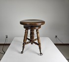 Antique Oak Wood Metal Claw Glass Ball Footed Piano Organ Chair Stool