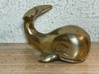 Vintage Solid Brass Whale Figurine Paperweight Beach Ocean Sea Nautical Decor