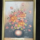Vtg Signed Oil Painting With Ornate Antique Gold black Velvet Frame