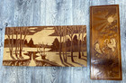 Set Of Two Vintage Mid Century Soviet Carved Wooden Wall Art Pictures