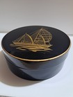 Vtg Otagiri Sailboat Japanese Laquerware Set Of 6 Coasters Black   Gold
