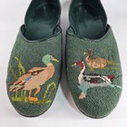 Vtg Bespoke Duck Needlepoint House Slippers Mens 9 5 Embroidered Wildlife Shoes