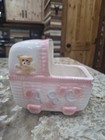 Vintage Ceramic Baby Carriage Planter Teddy Bear Abc Nursery Gift Decor