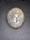 Antique Cast Bronze Victorian Fancy Lady Silhouette Pendant Woman Cameo Oval X 2