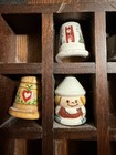Sewing Thimble Wooden Wall Display Case Shelf With 6 Collectible Thimbles