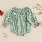 New Christmas Santa Smocked Baby Girls Green Bubble Romper Jumpsuit