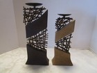 Vintage Metal Sculpture Bronzed Brutalist Pair Set 2 Candlestick  Holder 1970   s