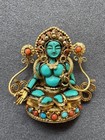 Vintage Tibetan Green Tara Ghau Pendant Gilt Metal Buddhist Amulet