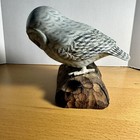 Carved Wooden Snowy Owl On Real Wood Log Bird Figurine Vintage 